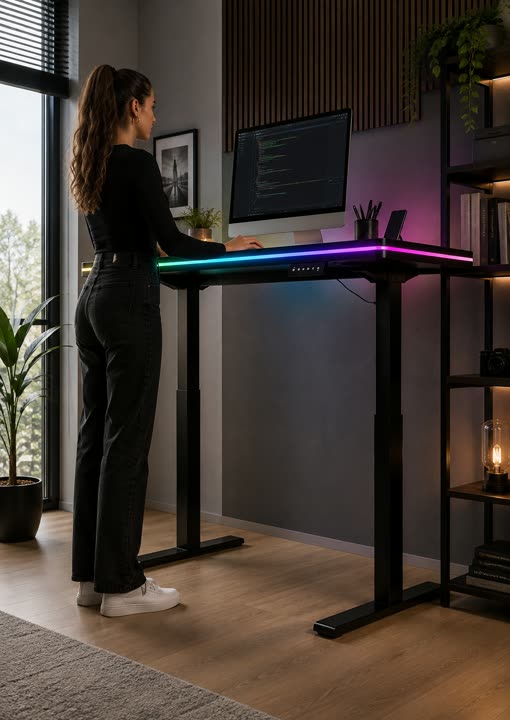 Postazione di lavoro regolabile in altezza con luci colorate